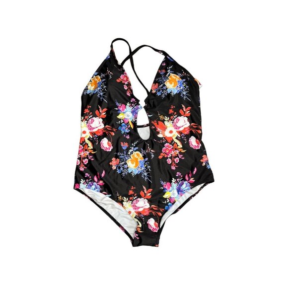 Floral Hollow Out Crisscross Womens One Piece Swimsuit Size 2XL - Picture 3 of 6